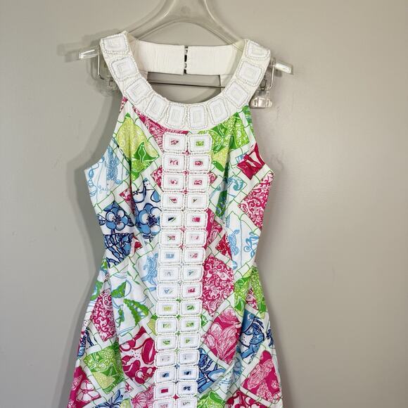 LILLY PULITZER JUBILEE CHARITY PATCH HOLLYWOOD SQUARES HARMON SHIFT DRESS Size 4 - Picture 2 of 9